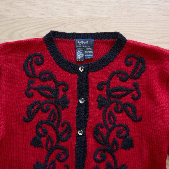💥Vintage Charter Club Women's Wool Embroidered Sweater Cardigan 💥 - Picture 2 of 7
